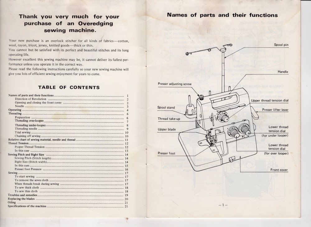 Sewing Machine Instruction Booklet Overdoing Model 523