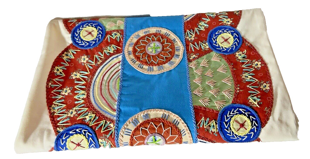 Handmade~Table Runner~Hand Embroidered~Patchwork Table Runner~ 16 .5" X 78"