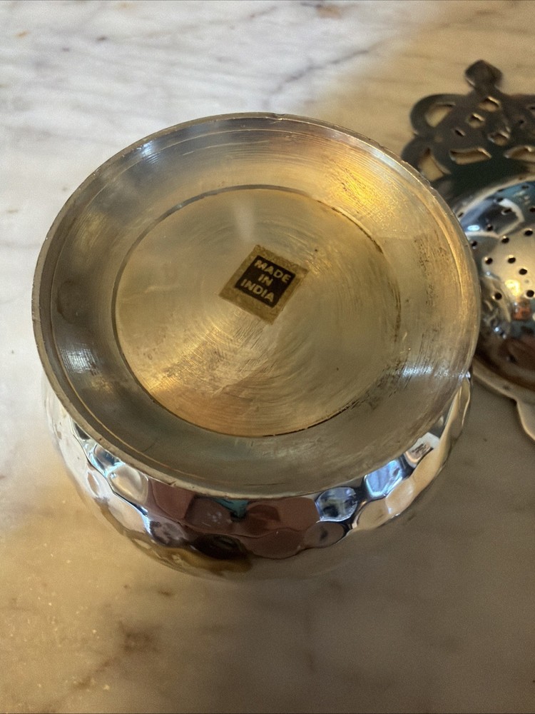 Antique Loose Tea Bag Strainer Basket Silverplate Spoon and Bowl