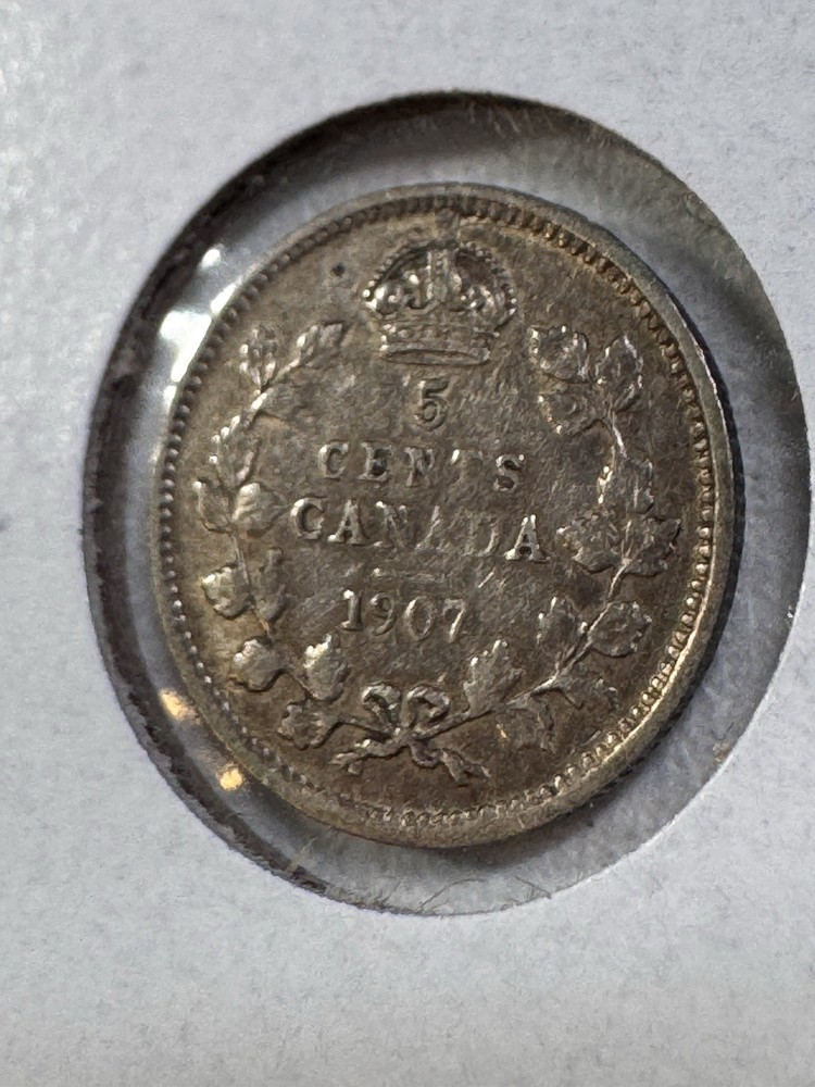1907 Canada 5 Cents Silver Coin