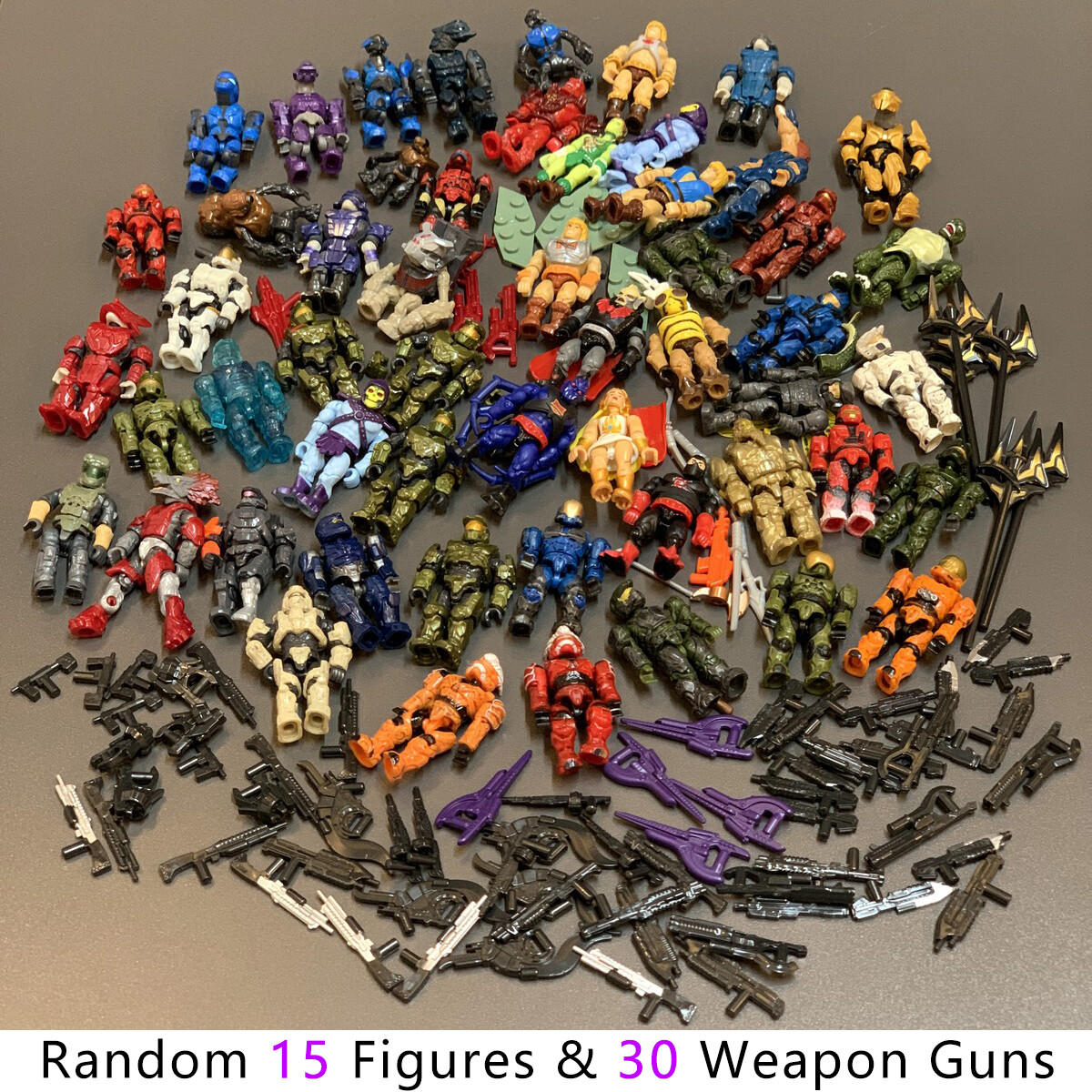 Random 45Pcs (15 Figures +30 Gun) HALO Mega Bloks CONSTRUX Unsc Elite SPARTAN #A
