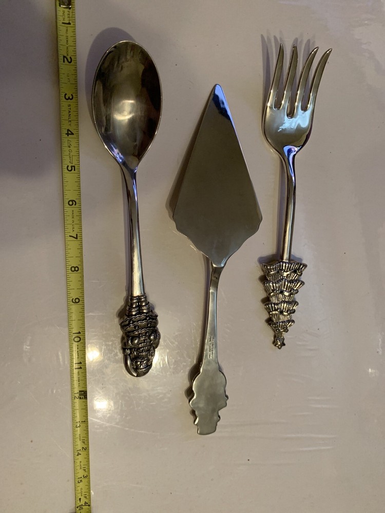Vtg Christmas International Silver Co. Serving Utensils Spoon Fork Pie Server