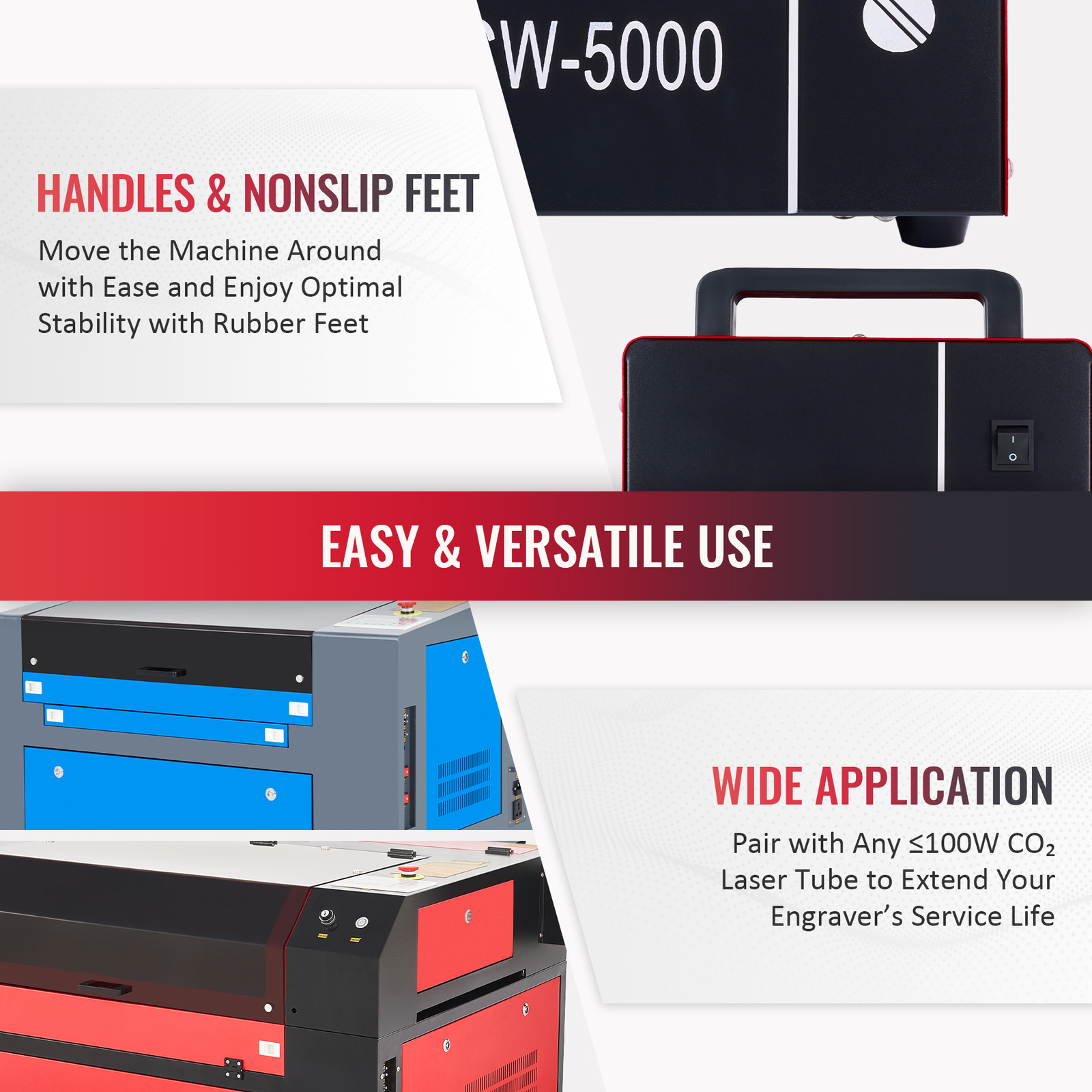 OMTech CW-5000 Industrial Water Chiller for 50-100W CO2 Laser Engraving Machine