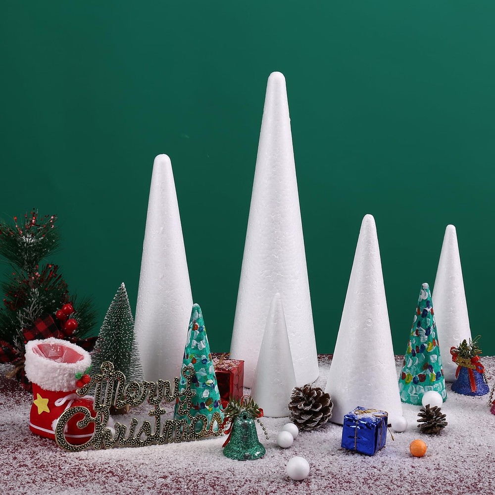 20 Pack White Polystyrene Craft Foam Cones 2.5x5.9 Inch DIY Tree Projects