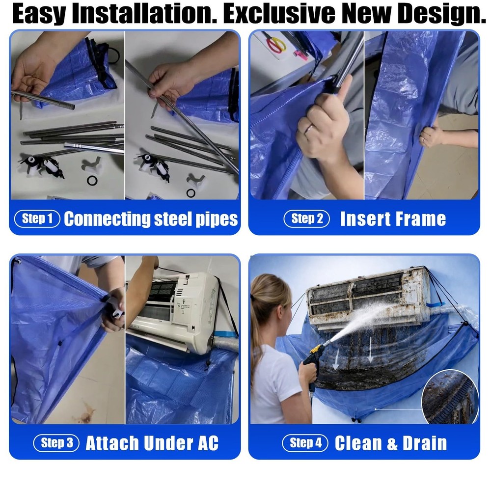Mini Split Cleaning Bag Kit with Double Hose Drain, Double Bracket,Uniquely D...
