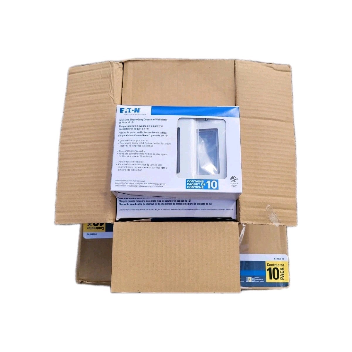 Case of 50 Eaton White 1G UNBREAKABLE Mid-Size Wallplates Decora Cover PJ26W