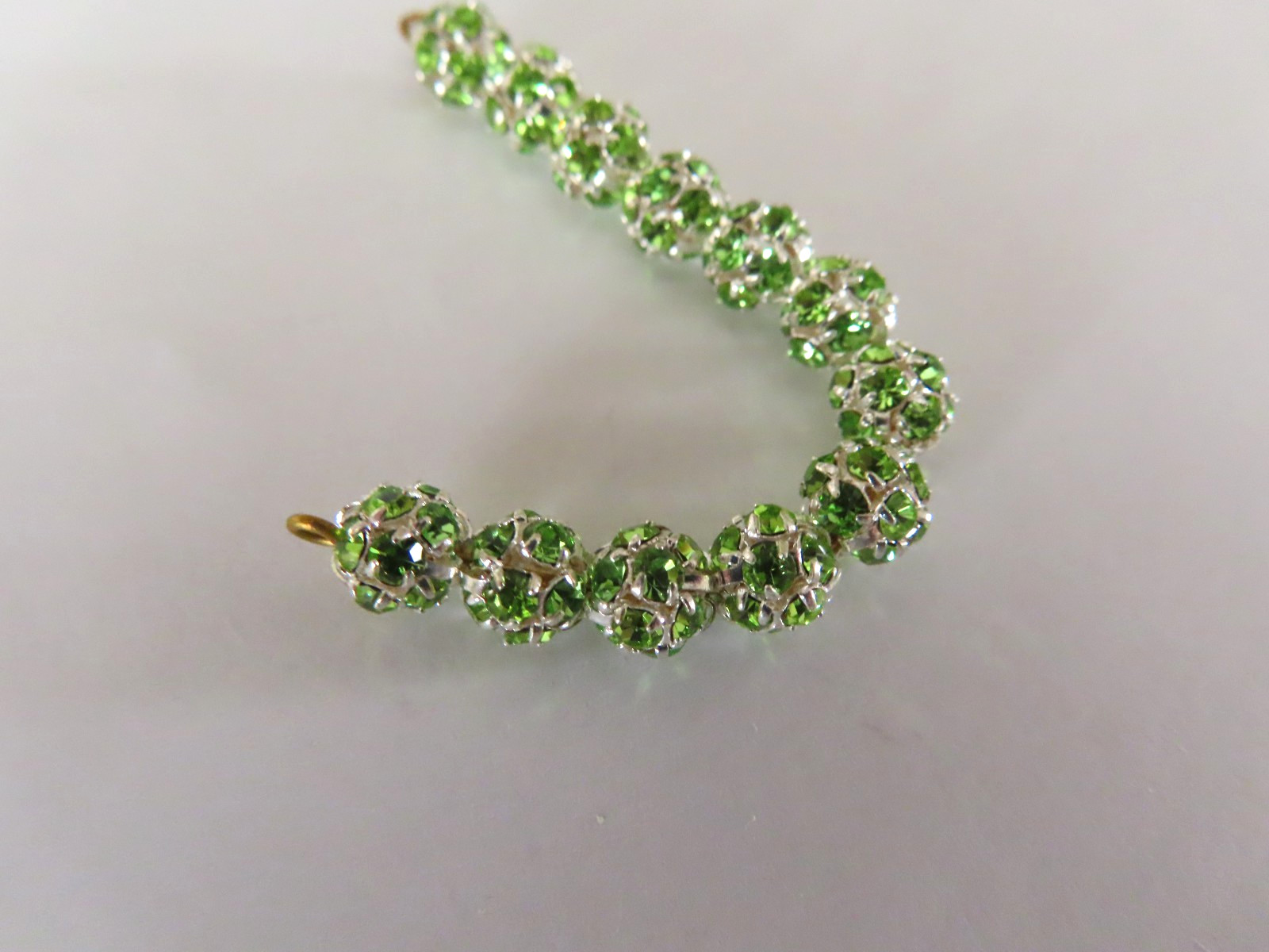 12 Czech. Rhinestone Beadballs  6mm Peridot/sterling plate.