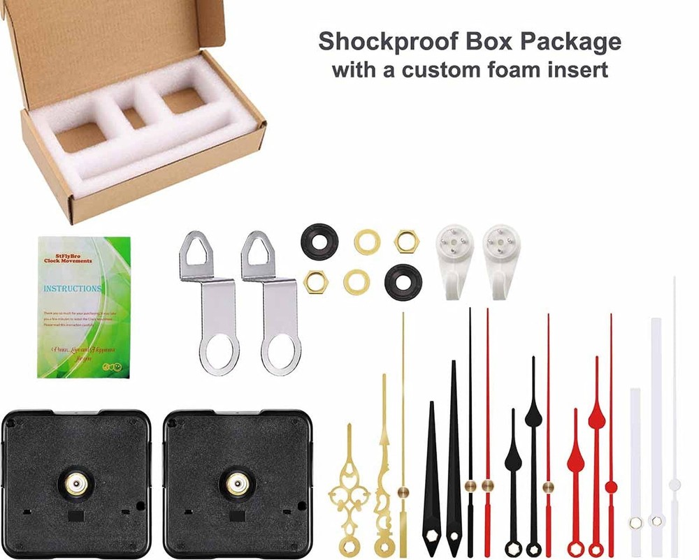 2 Pieces High Torque Silent Clock Movement Mechanism with 5 Pack Clock Hands,...