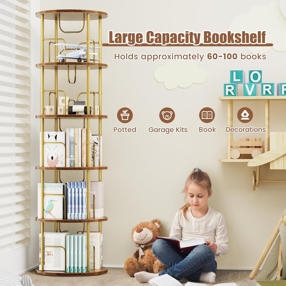 5 Tier Rotating Bookshelf, 360 ° Display Stackable Spinning Bookshelf Tower, ...