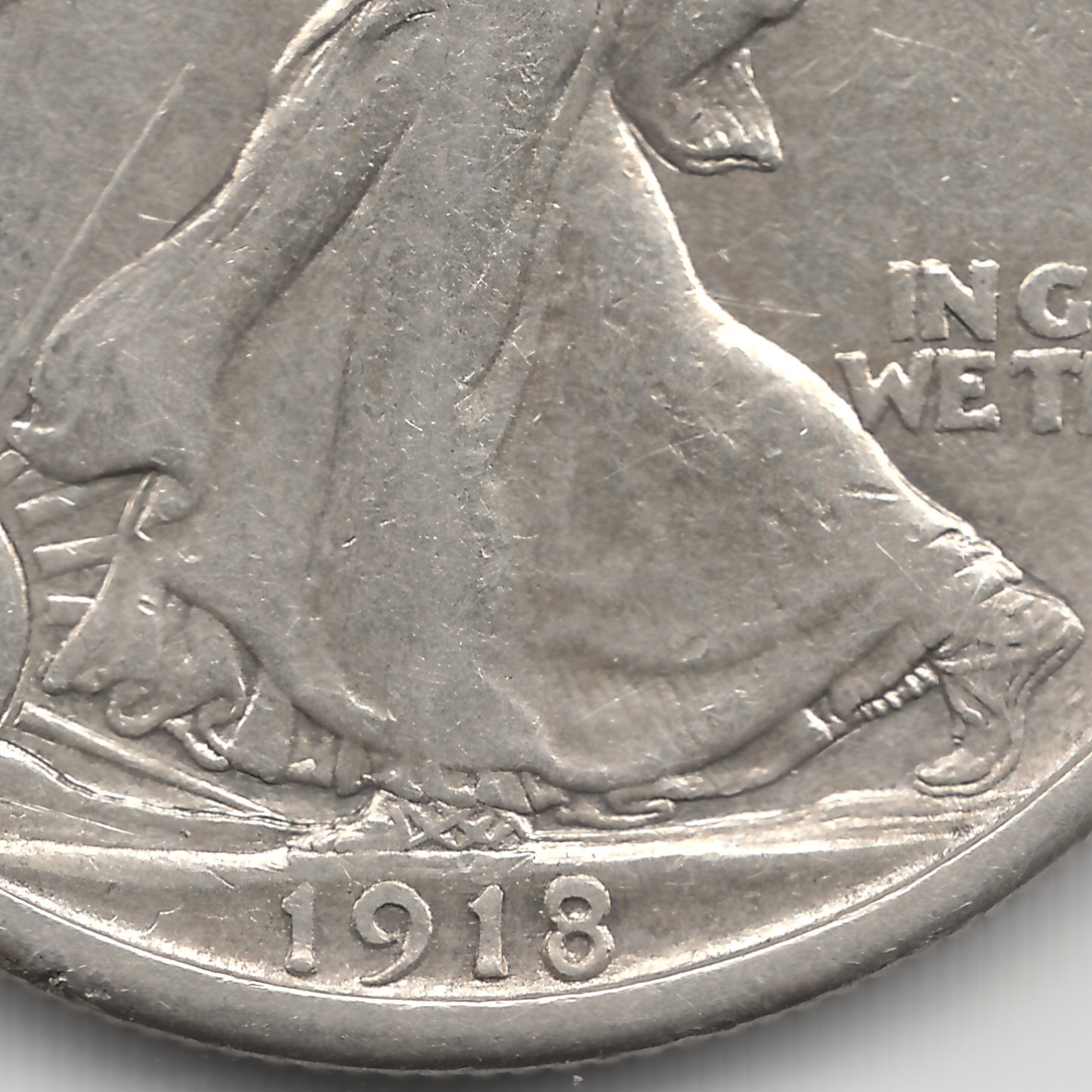 1918 S Walking Liberty Half Dollar, XF, scratched/scraped