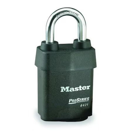 Master Lock 6421Wo Padlock, Coreless, Standard Shackle, Rectangular Steel Body,