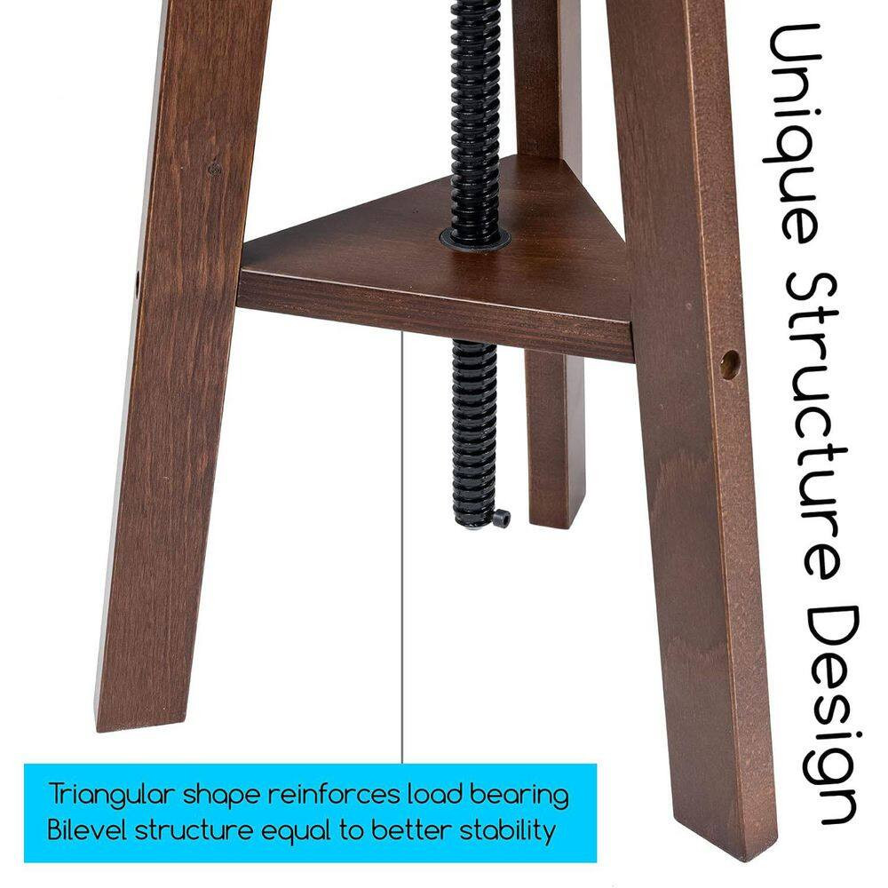 Height Adjustable Drafting Stool with Solid Beech Wood, Walnut Finish, Durable a