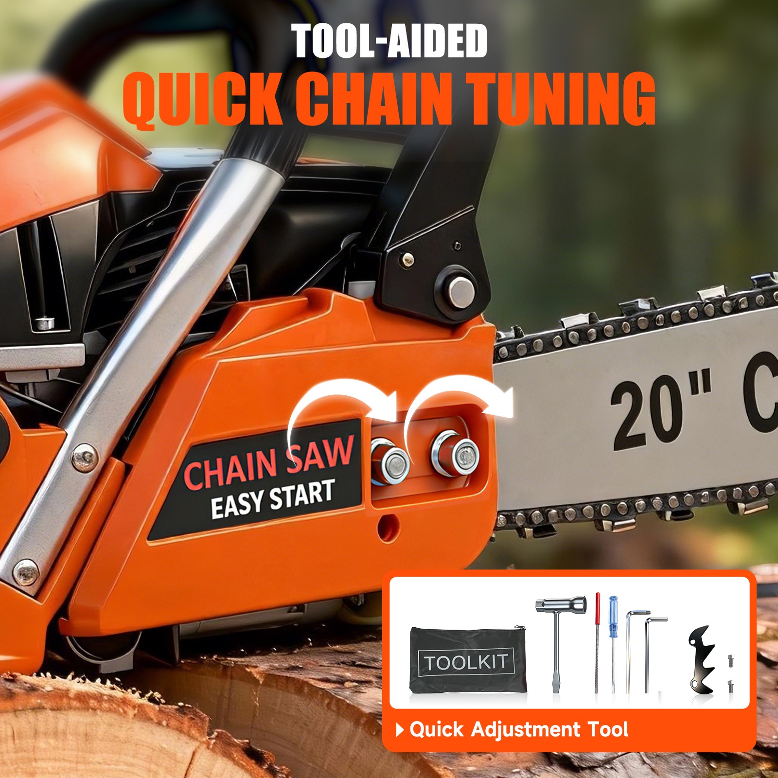62cc Gas Powered Chainsaw with 20'' Guide Bar Saw Chain 2-Stroke Engine Cut Wood
