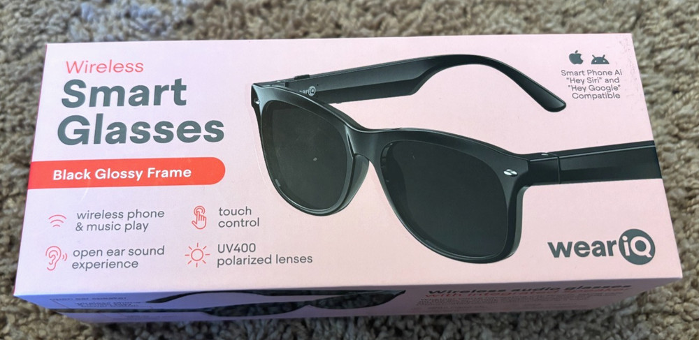 Wire IQ Wireless Smart Glasses Bluetooth Polarized Lenses Black Glossy Frames