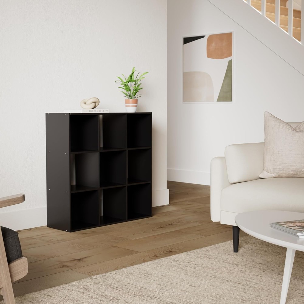 Great value 9-grid storage organizer, 3-layer open bookshelf, dark brown