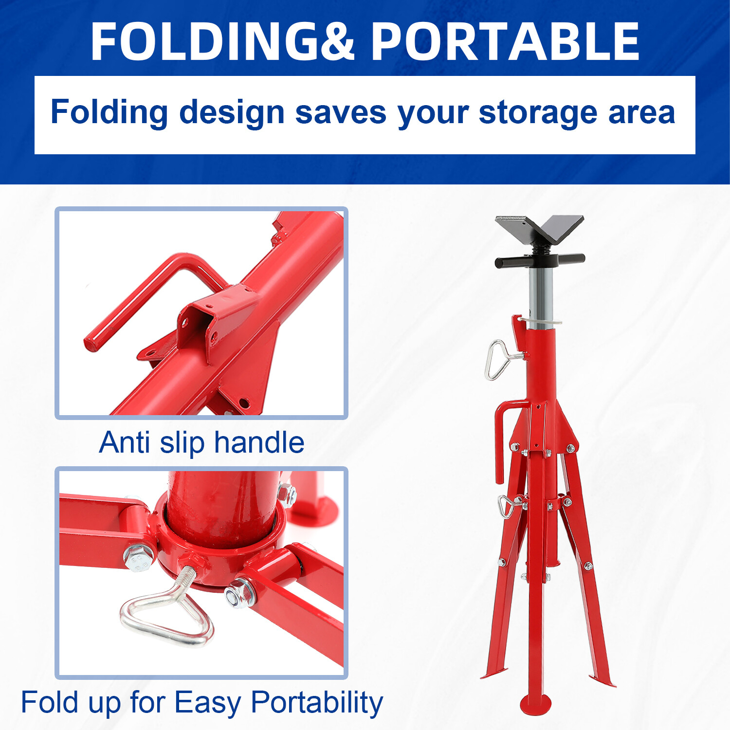 28"-52" Height 2500LB Steel Red V-Head Pipe Stand Folding Tripod Jack