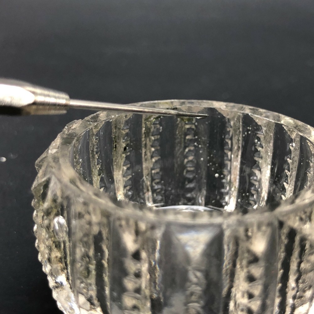 Patterned Pressed Glass Open Salt Cellar Dip Dish Clear Wavy Ripple Old 1 7/8"