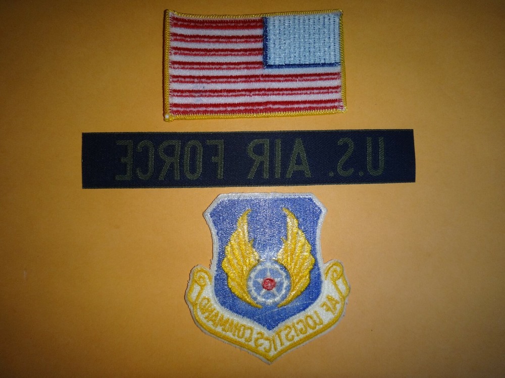 USA Flag Patch + US AIR FORCE Pocket Tape + AF LOGISTICS COMMAND Patch