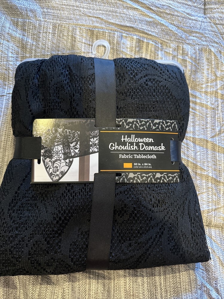 Halloween Ghoulish Damask Fabric Tablecloth