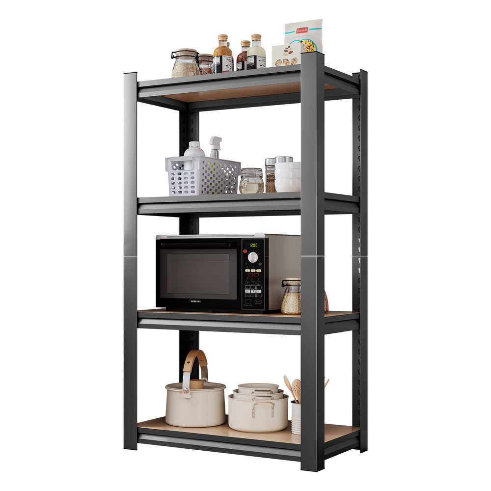 4-Layer Storage Rack, Adjustable Height Wooden Shelf