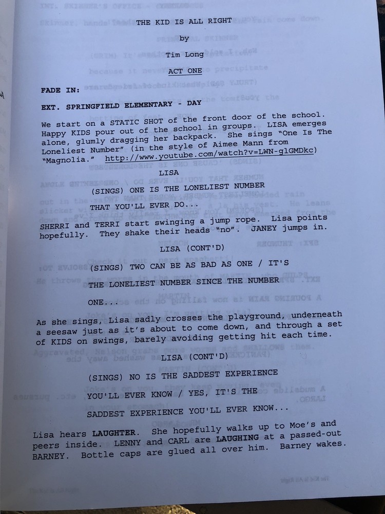 The Simpsons The Kid Is All Right 2013 Table Draft Production Script No SABF02