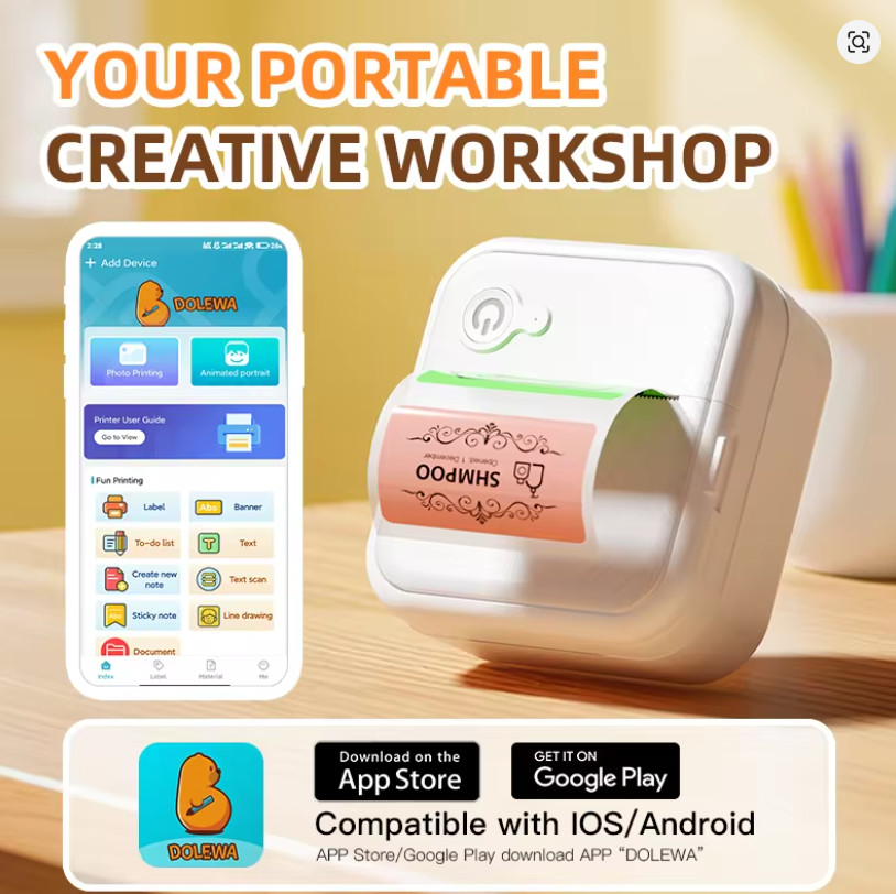Smart Mini Bluetooth Printer Inkless Label Sticker Maker Portable