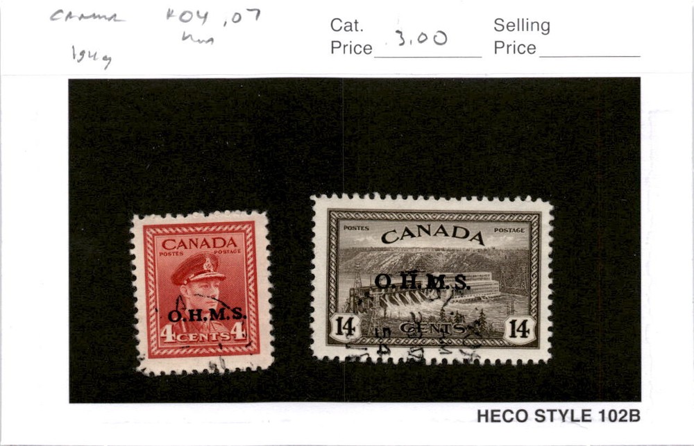 Canada, Postage Stamp, #O4, O7 Used, 1949 Official (AB)