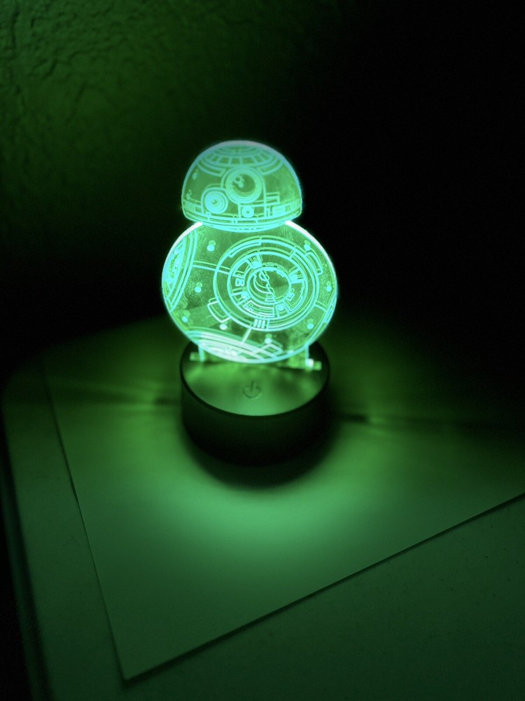 Custom laser engraved 3D Nightlight- Multiple Colors- Remote Control- BB8