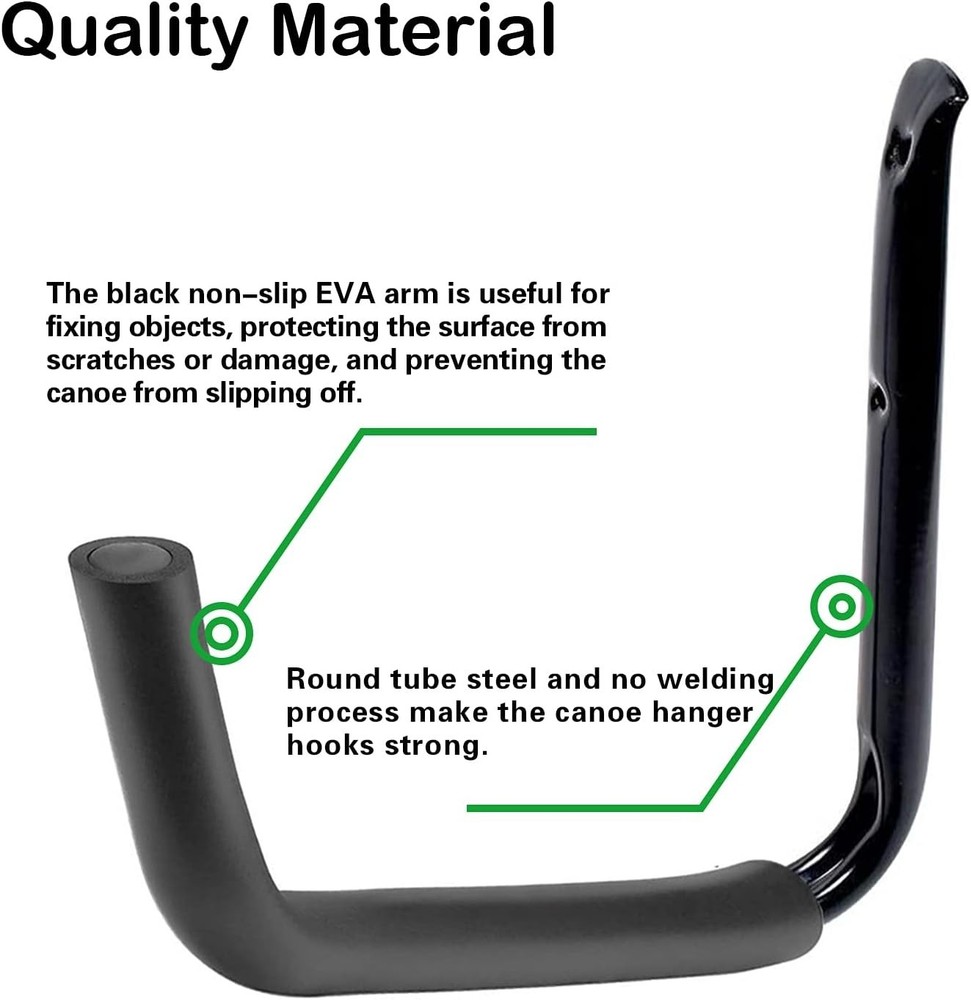 Easy Install Kayak & Bicycle Wall Hooks - Max Load 50lbs, Black Storage Solution