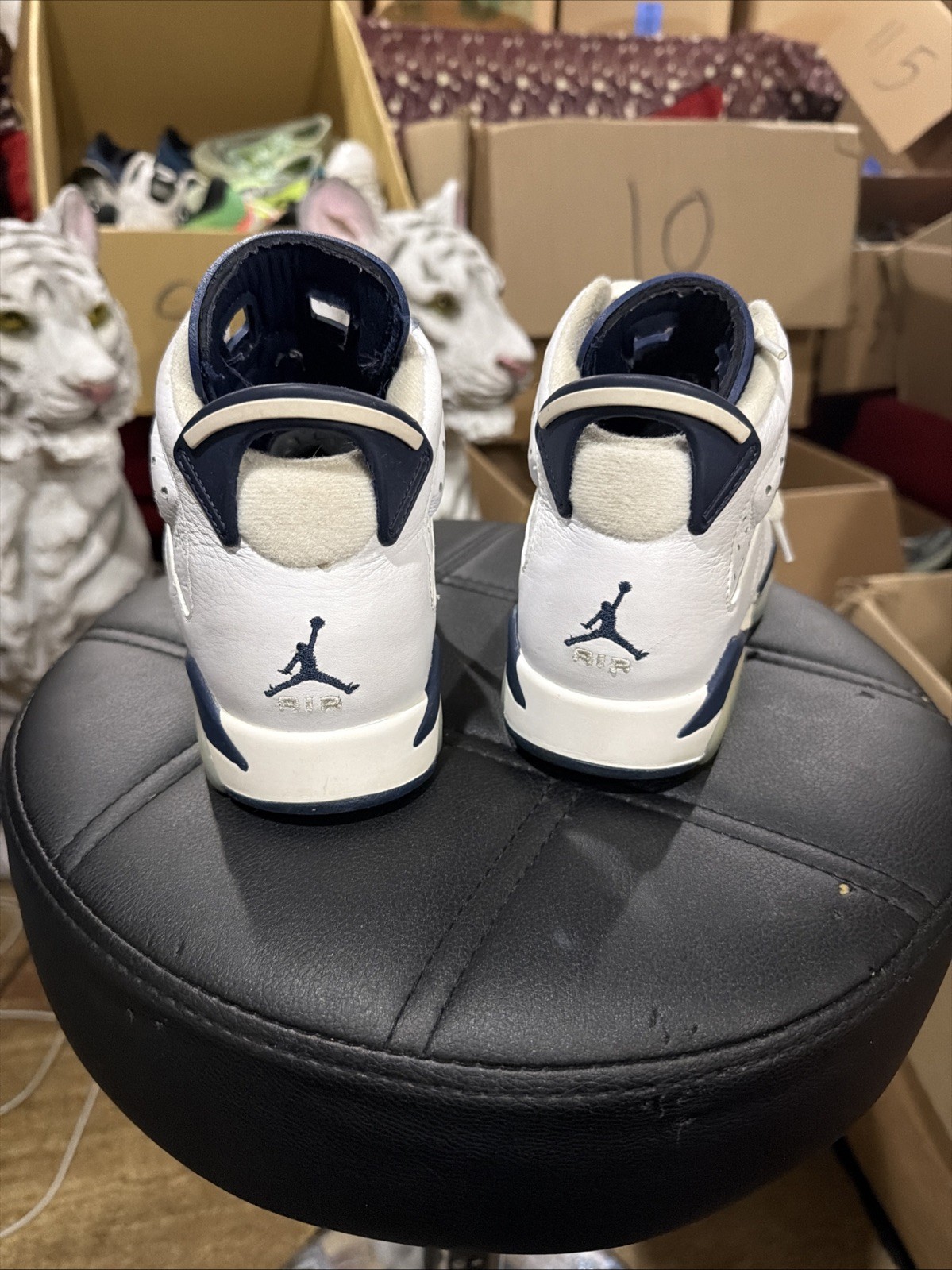 Air Jordan 6 Retro White Midnight Navy GS Size 6Y Basketball Shoes