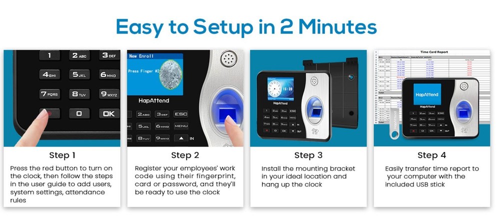 H3 Fingerprint Time Clock, Standalone Auto Hour Calculation, Biometric, + RFID