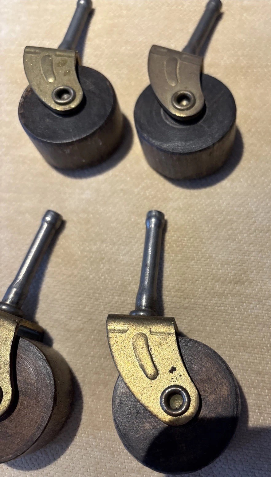 Vtg. Lot 4 Wooden 1.5 Inch Caster Wheels Cabinet Dresser Table Chair