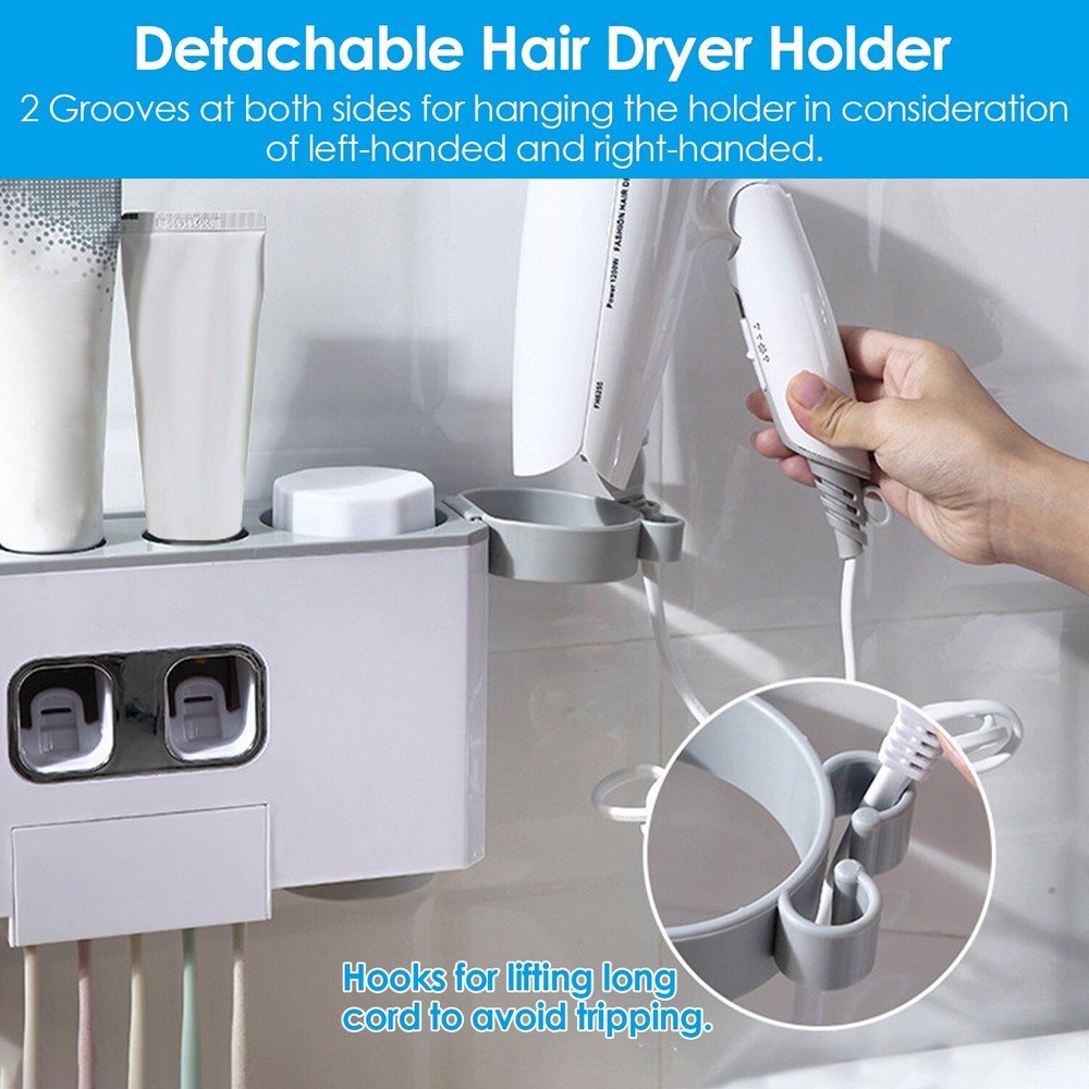 Toothbrush Holder Automatic Toothpaste Dispenser with 5 Toothbrush Slots 2 Cups