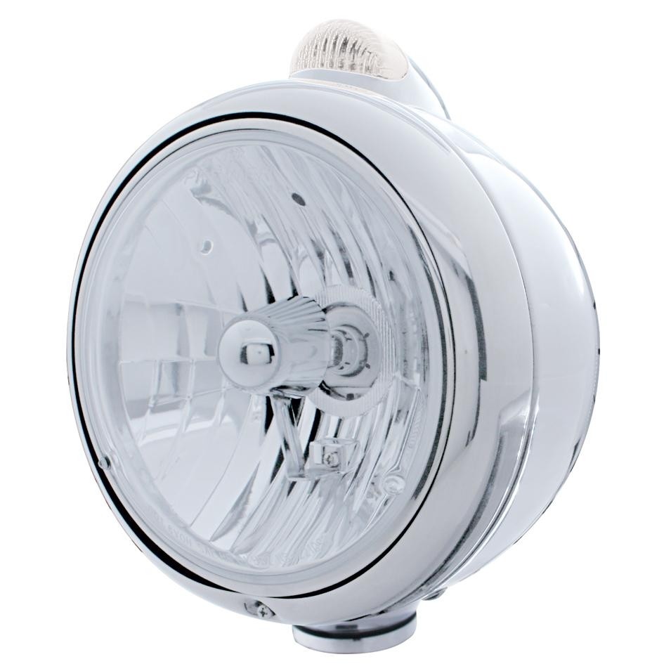 GUIDE Headlight, Dual Function, Chrome, Crystal H4 Bulb - Amber LED/Clear Lens