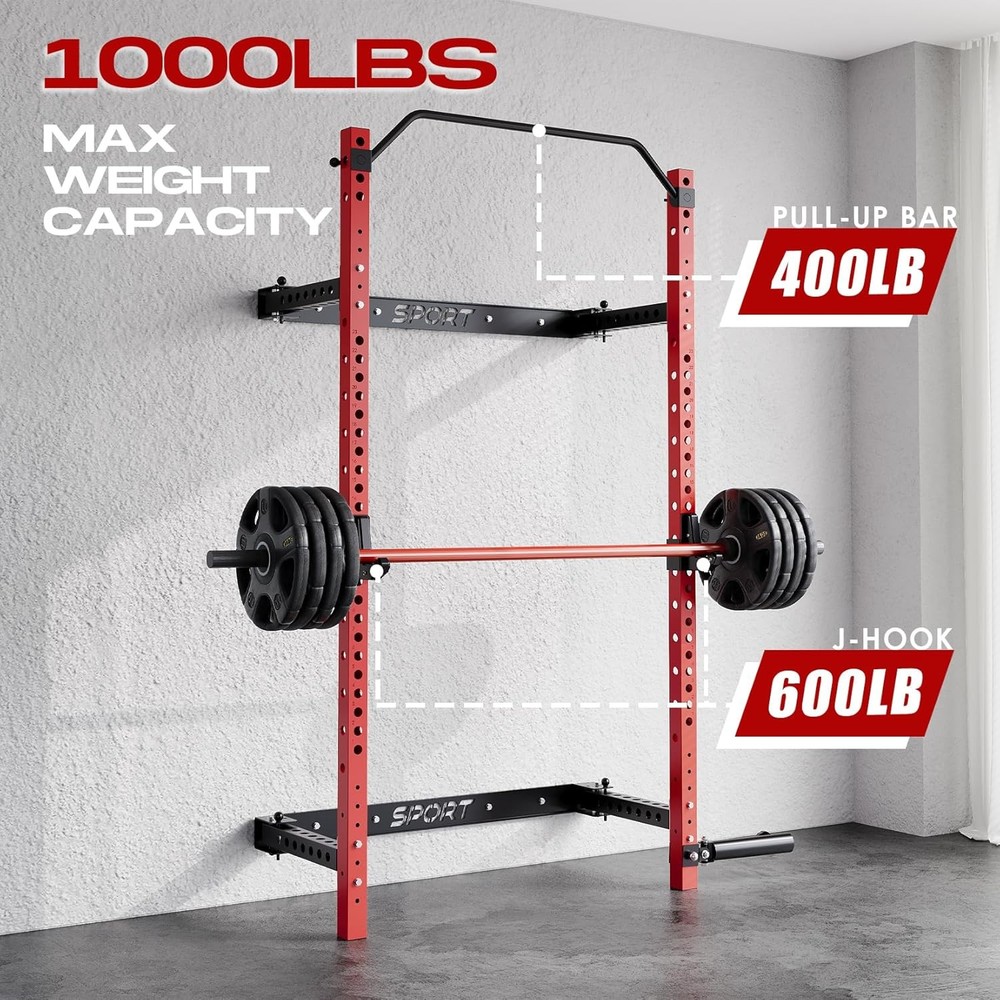 Wall Mounted Folding Power Cage Squat Rack for Home Gym Bench Pull Up Training