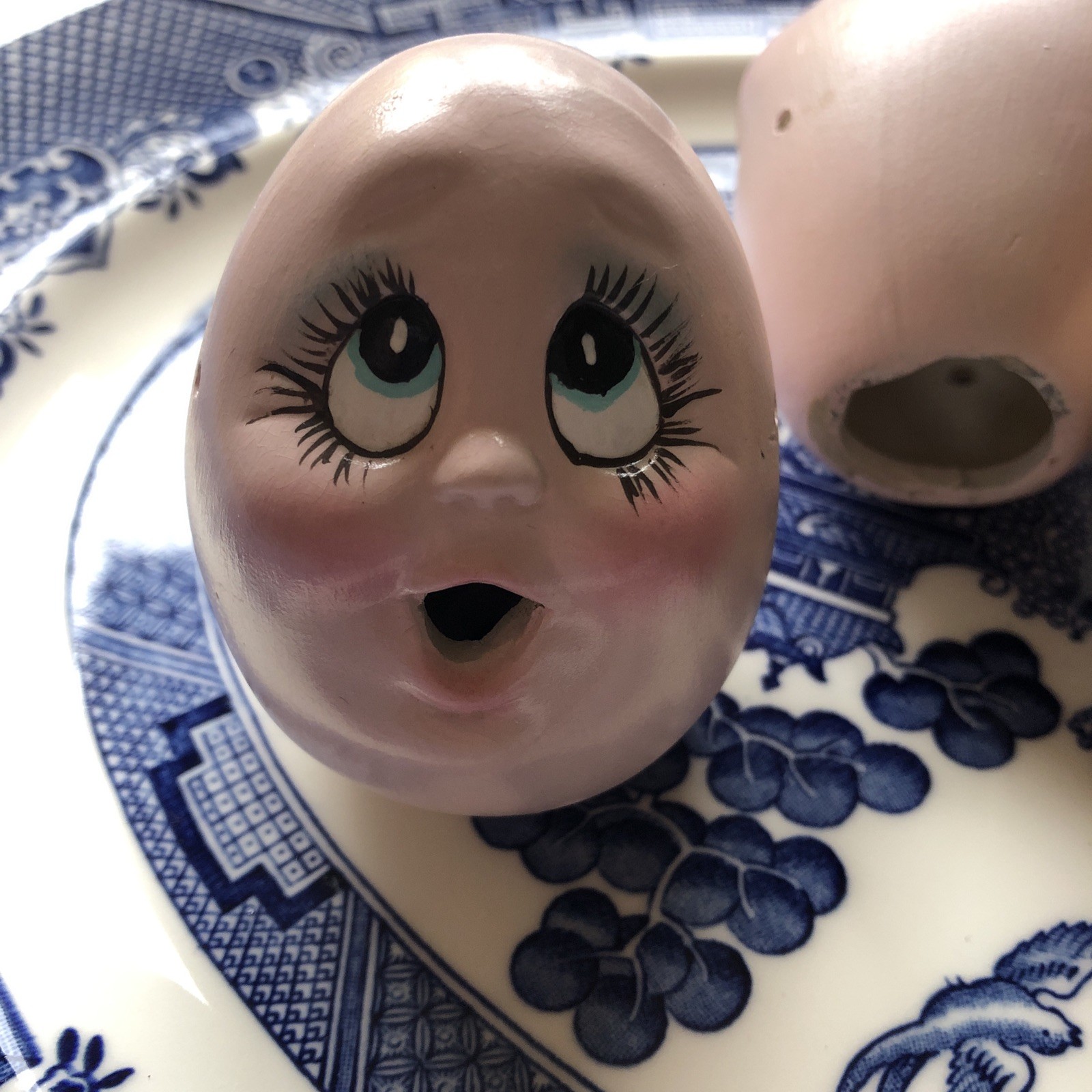 Vintage Ceramic Eggs In Antique Egg Carton