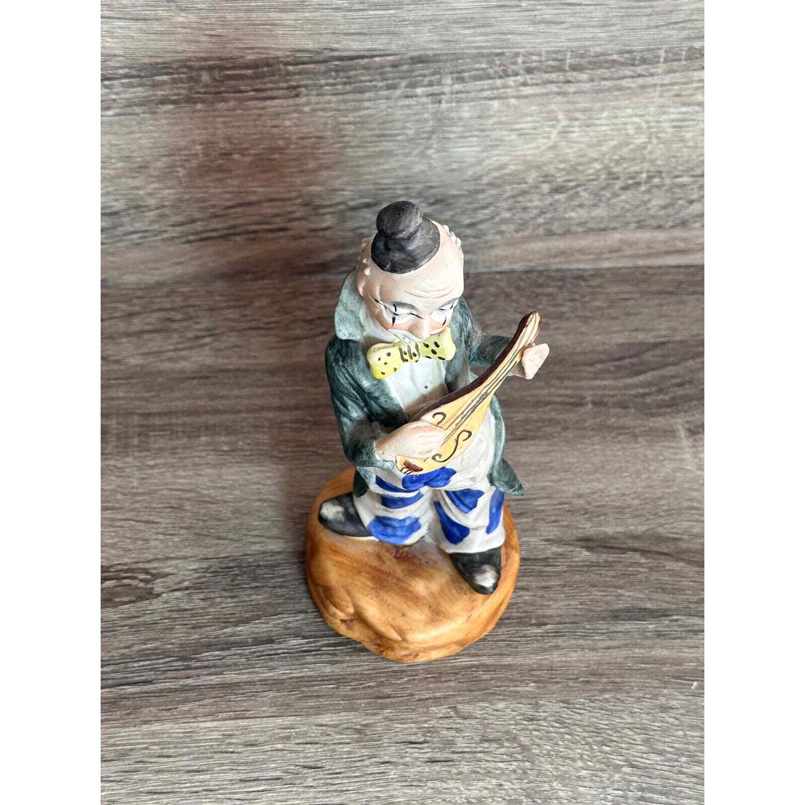 Vintage Ceramic Circus Clown Playing Mandolin Hand Painted