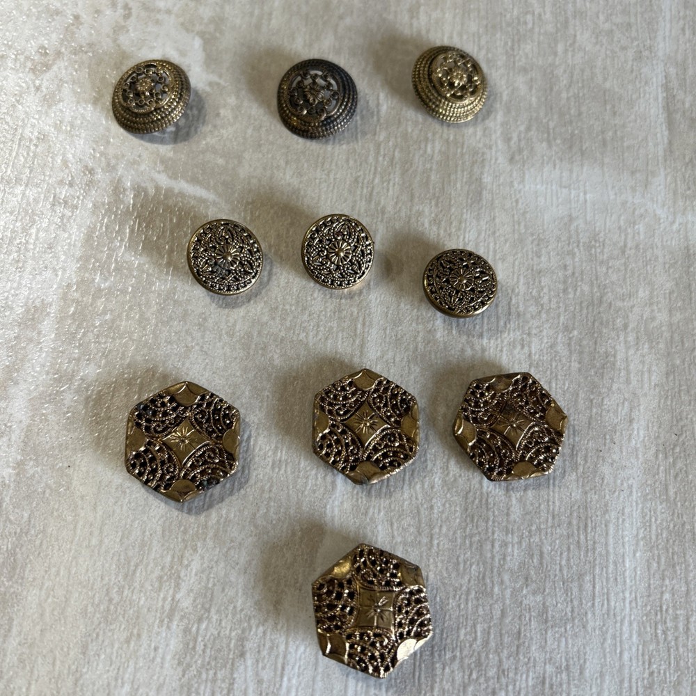 10 Antique Metal Buttons 3 Patterns