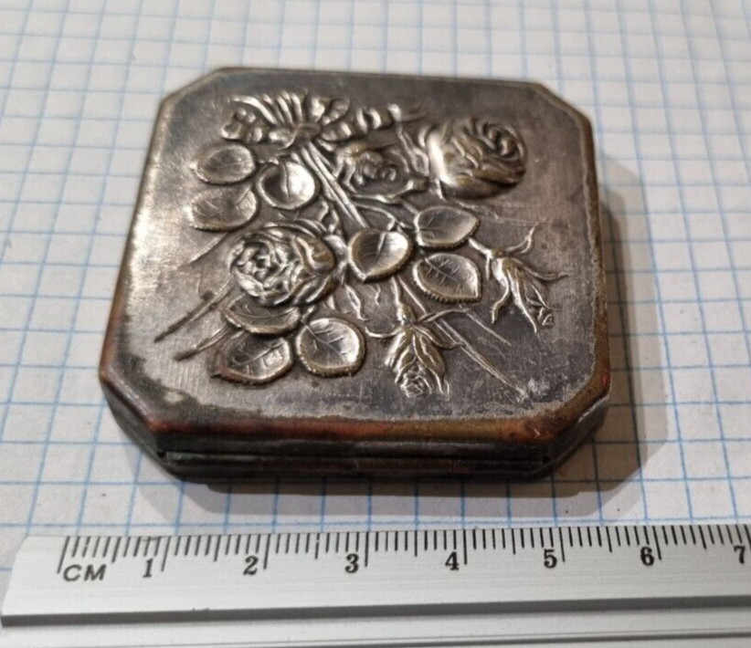 vintage powder box, silver plated
