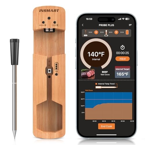 Wireless Smart Meat Thermometer,330FT Bluetooth Range,100% Wood