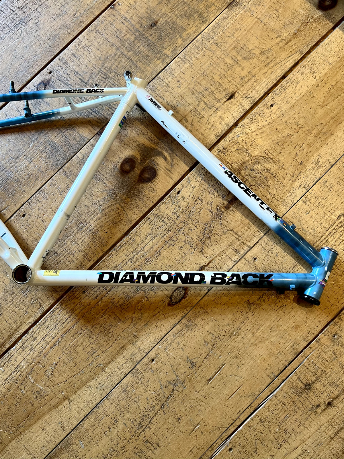 Vintage 90s Diamondback Ascent EX 19.5" Steel Mountain Bike Frame White Blue Mix