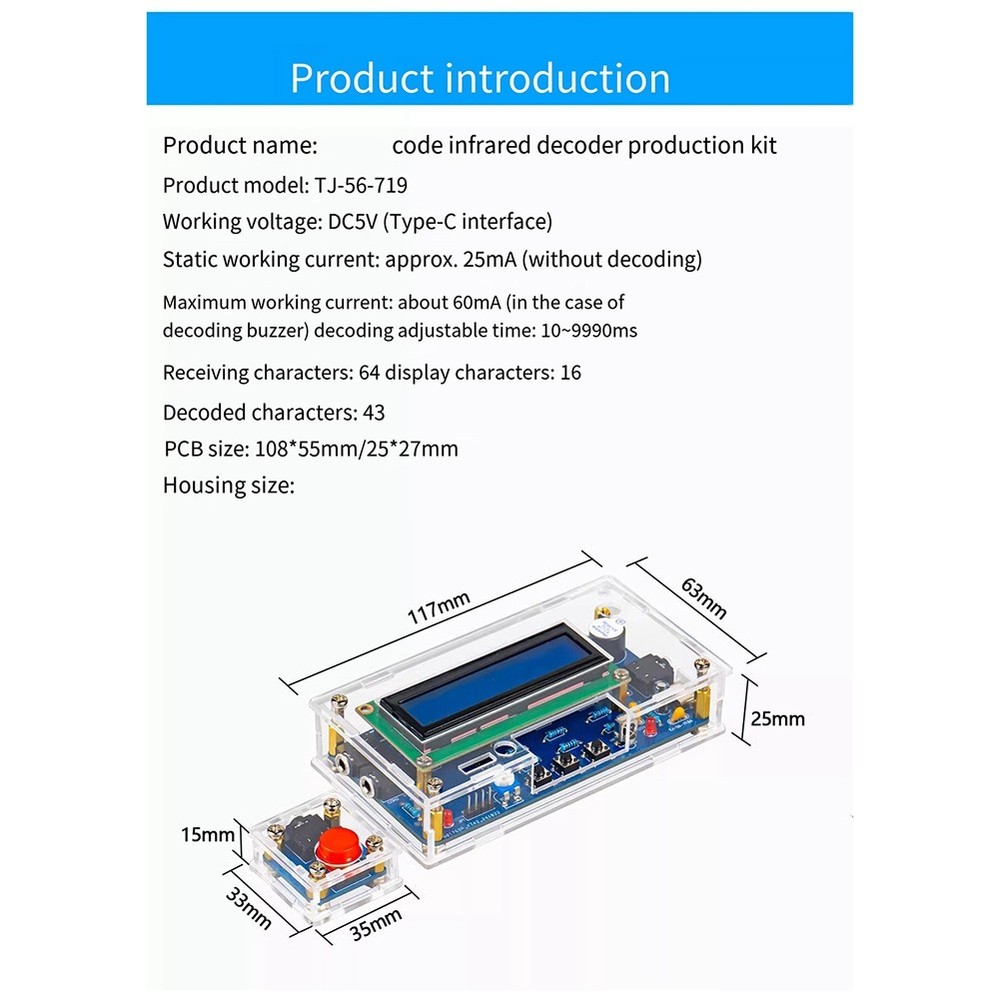 Upgrade CW Morse Code Infrared Decoder Electronic DIY Production Kit Wis6878