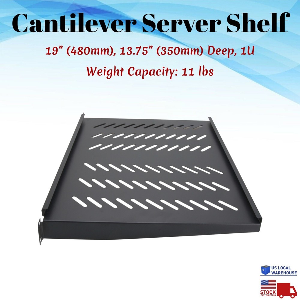 1U 19" Server Shelf Tray Vented Rack Mount 13.75" 350mm Deep Depth Network