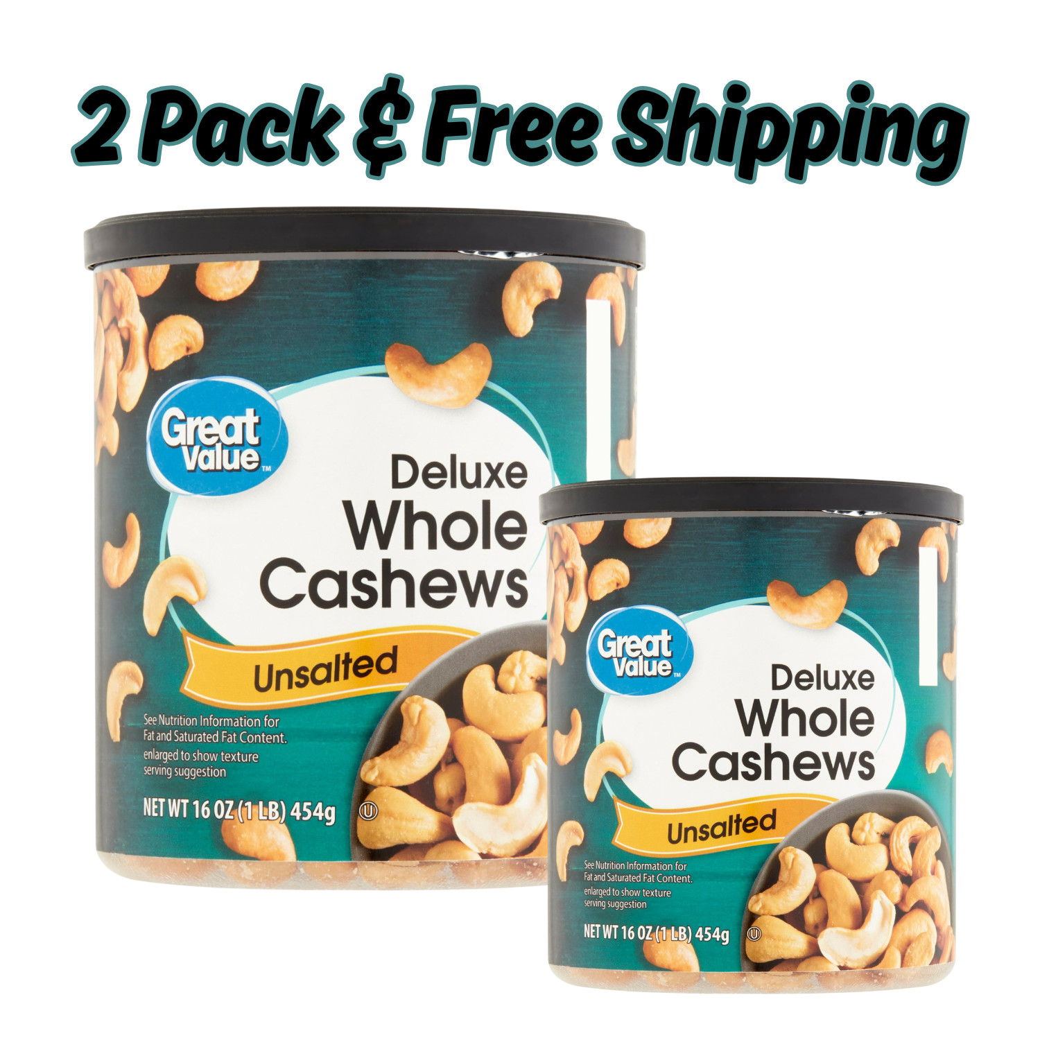 Great Value Deluxe Whole Cashews, Salted, 16 oz  2 Pack