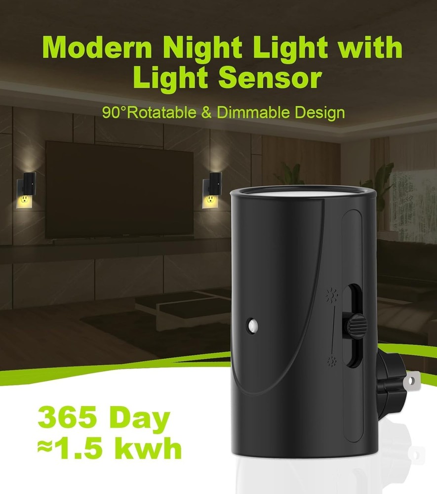 2-Pack Dimmable LED Night Light Plug-in Wall Sensor Dusk to Dawn Soft White 3000