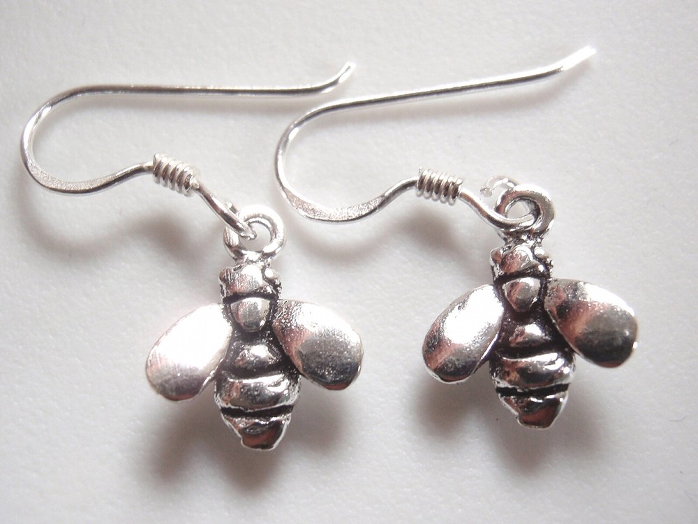 Small Honey Bees 925 Sterling Silver Dangle Earrings