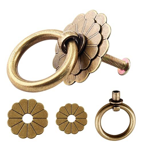 6Pcs Antique Brass Pulls Vintage Cabinet Small Pulls Knobs Handles for Drawer...