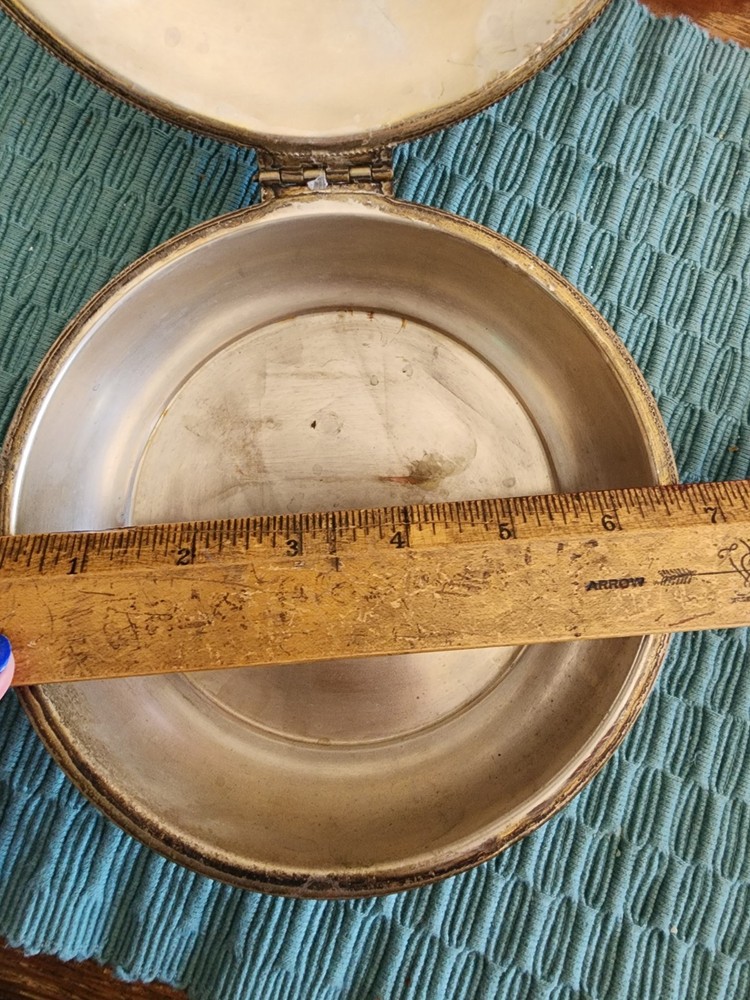 Vintage Silver on Copper Bed Warmer Silent Butler Crumb Catch WoodHandle Serpent