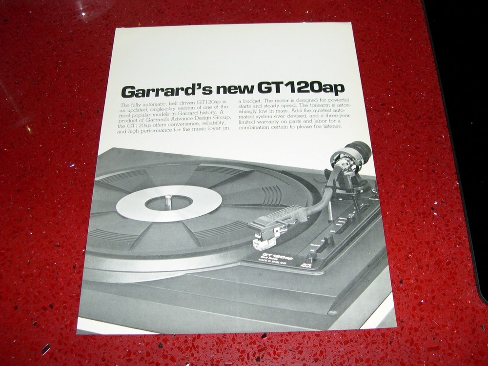 GARRARD GT120ap TURNTABLE SPEC SHEET