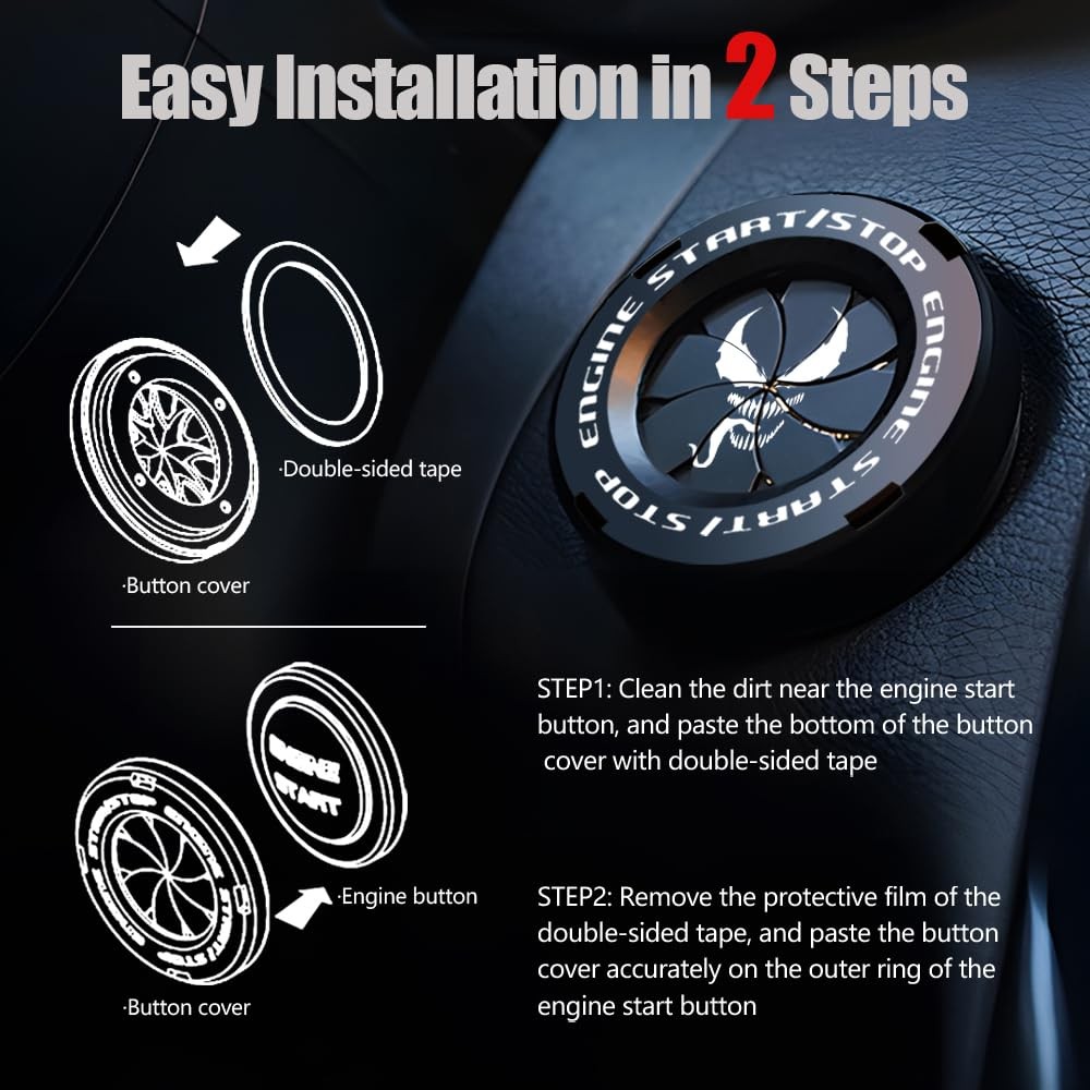 Push Start Button Cover, Venom Car Engine Start Stop Button B-Venom-Black